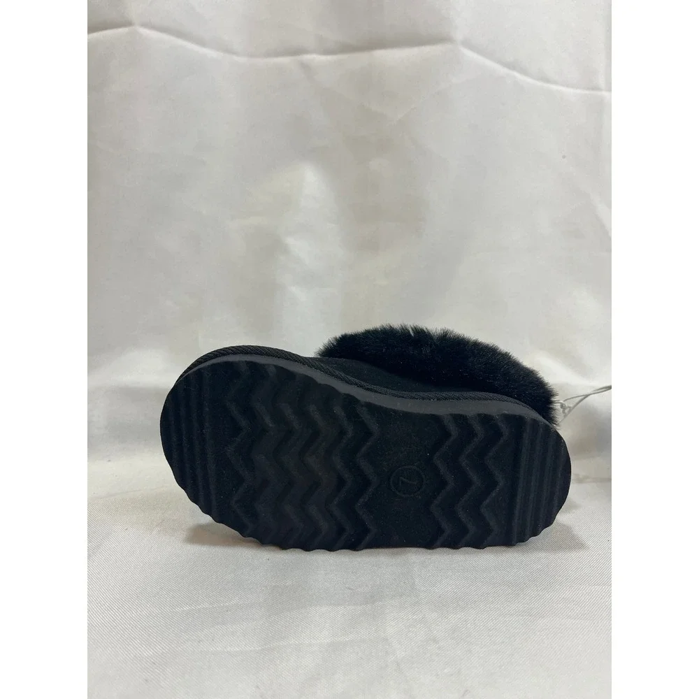 Cat & Jack Toddler Girls Black Faux Fur Trim Suede Slippers Size 7‎ NWT